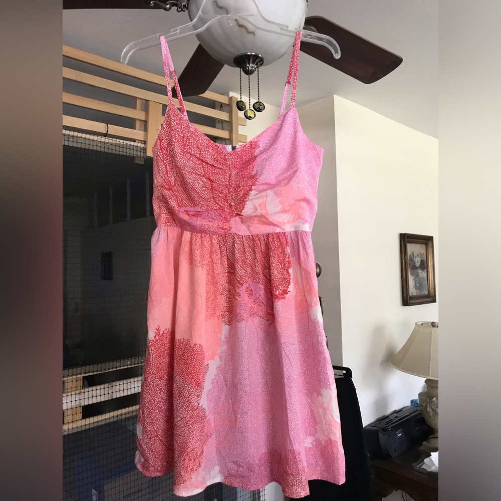 ROXY size M Pink Coral Print Spaghetti Strap Summer Dress